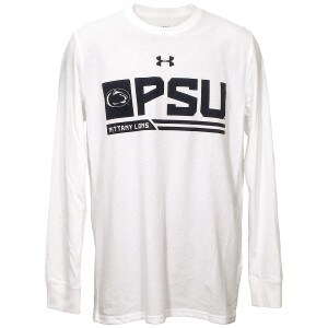 white Under Armour long sleeve t-shirt with Athletic Logo, PSU Nittany Lions in shape of flag
